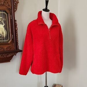 Crown & Ivy Cozy Red Sherpa Quater Zip Pullover, L